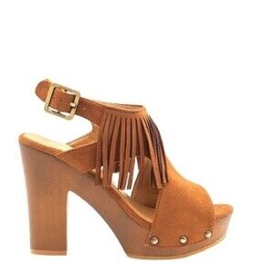 Cityclassified Tan Suede Fringe Platform Heels  Size 7 